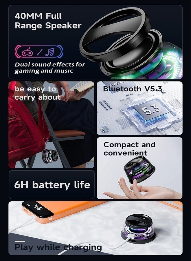 مكبر صوت بلوتوث محمول 6 ساعات تشغيل، قابل للطفو، إقران ستيريو لاسلكي، مع شحن من النوع C، مكبر صوت لاسلكي يدعم اتصال سلسلة ثنائي الجهاز، يتميز بملحق مغناطيسي وإضاءة RGB، مثالي للاستخدام المنزلي والخارجي والمشي لمسافات طويلة، أسود - Image 2